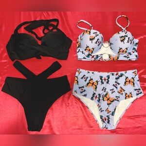 Black Twist Bikini & Butterfly Print High-Waist Bikini